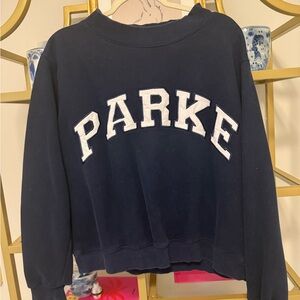 Parke Navy mock neck fleece sweatshirt